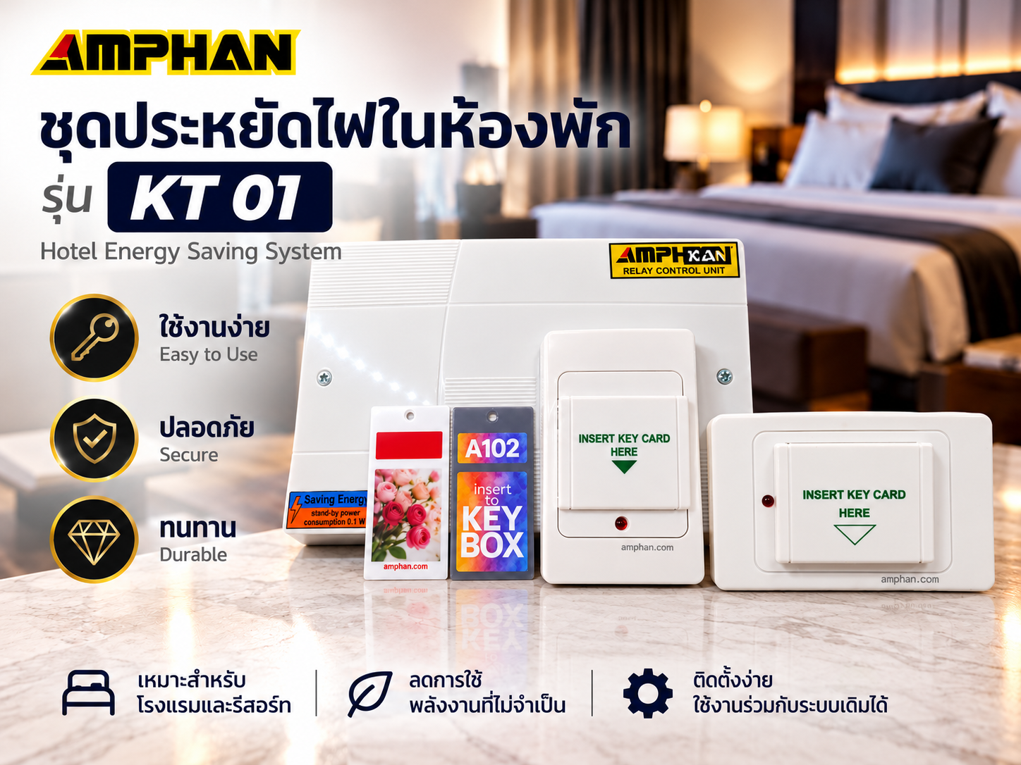 ชุดประหยัดไฟโรงแรม พร้อมคีย์แท็ก KT-01
