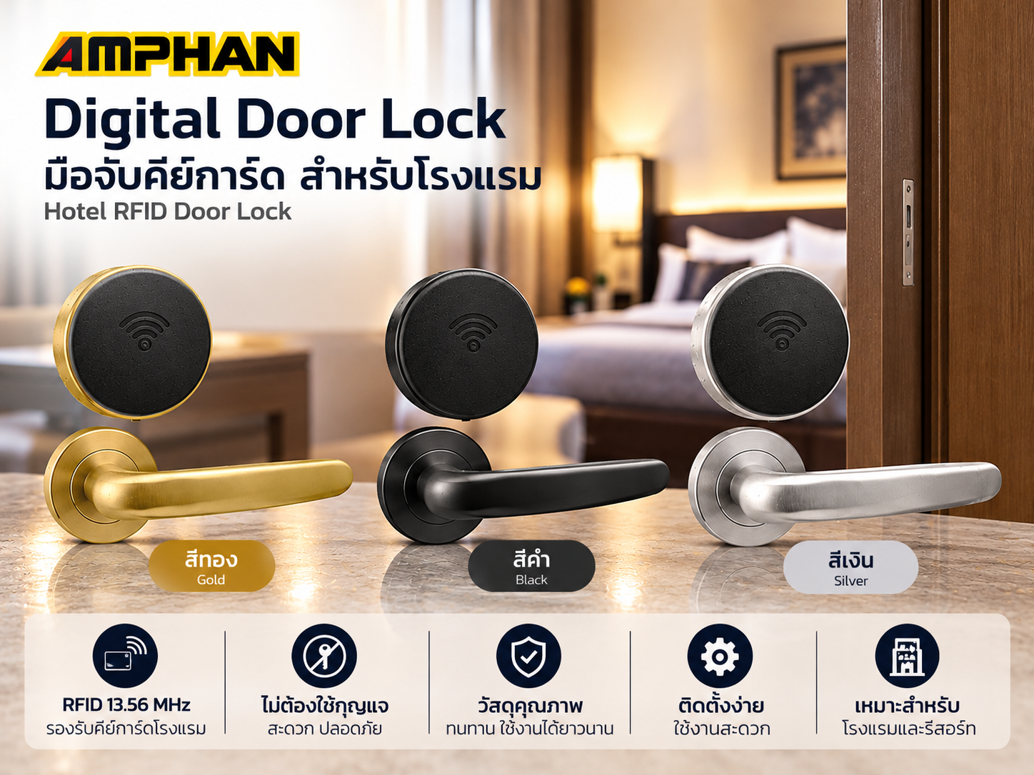 Digital Door Lock โรงแรม AMPHAN รุ่น DLS-V10 RFID