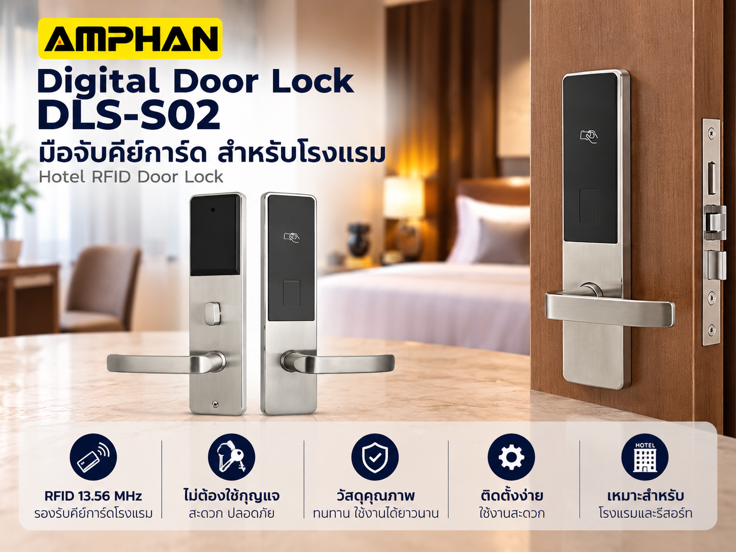 Digital Door Lock โรงแรม AMPHAN รุ่น DLS-S02 RFID