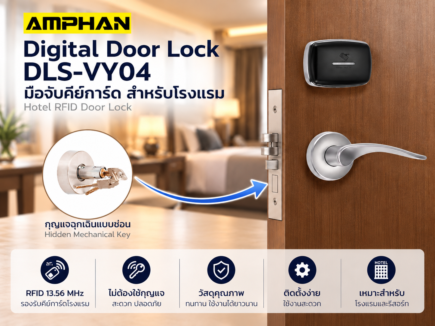 Digital Door Lock โรงแรม AMPHAN รุ่น DLS-VY04 RFID