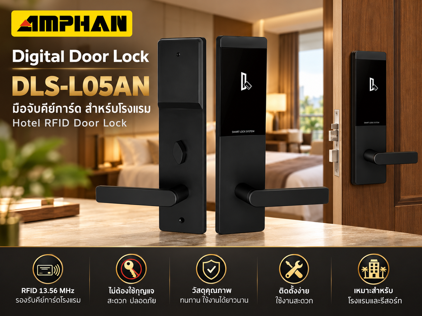 Digital Door Lock โรงแรม AMPHAN รุ่น DLS-L05AN RFID