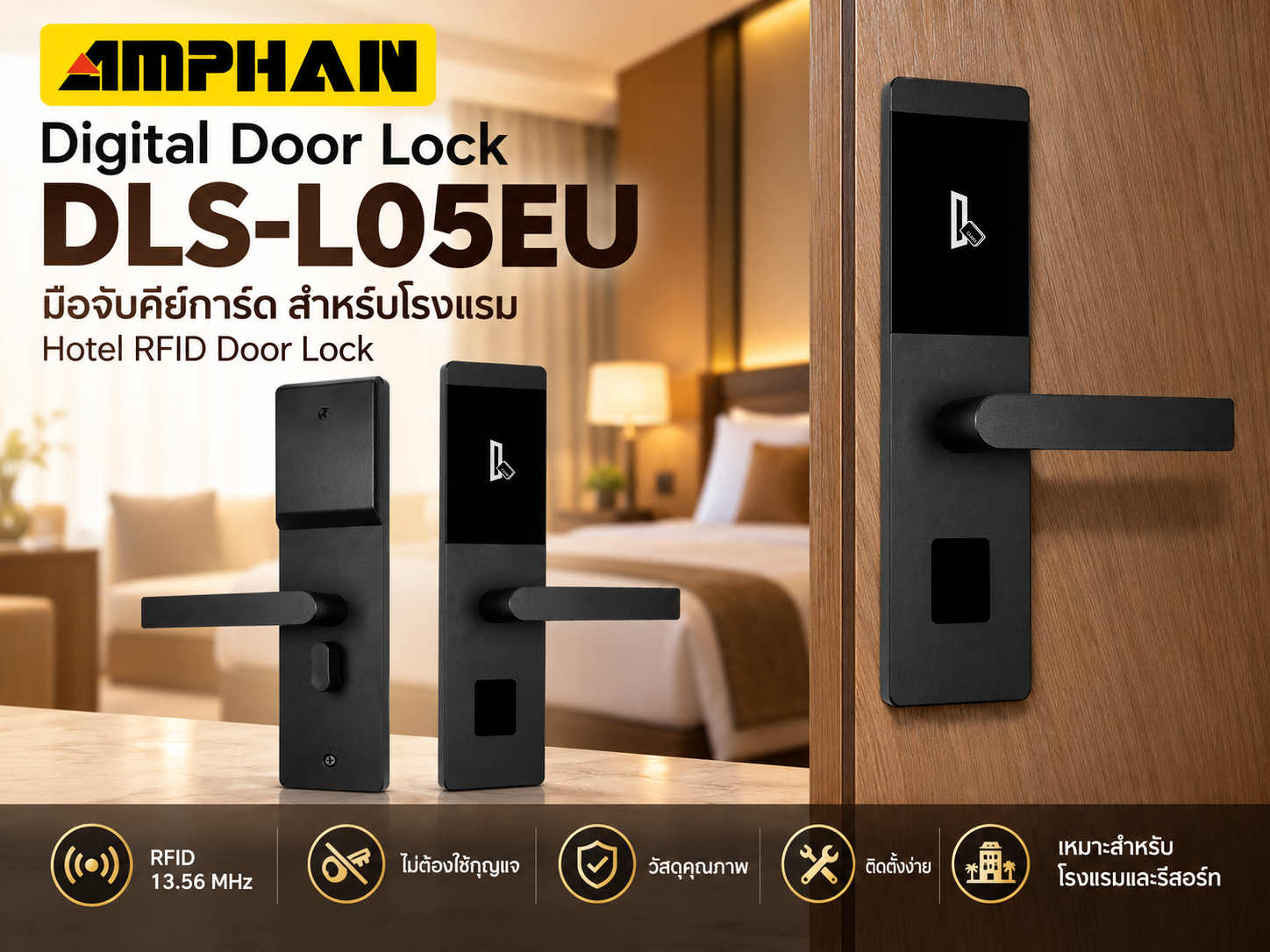 Digital Door Lock โรงแรม AMPHAN รุ่น DLS-L05EU RFID